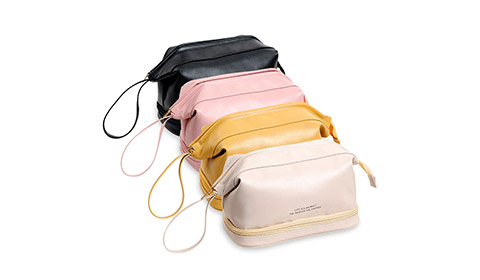 Double-Layered cosmetic PU leather bag