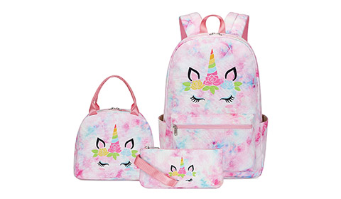 Unicorn waterproof kids backpack set with lunch box and pencil case