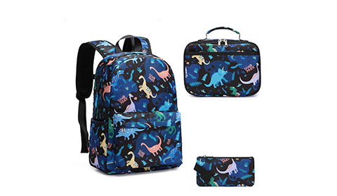 kids school set with dinosaur cartoon prints