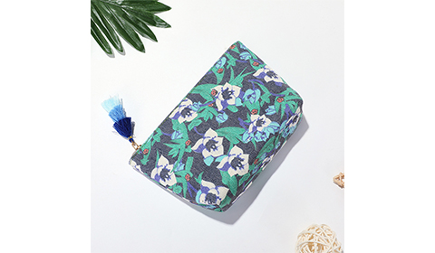Canvas Accessory Pouch Full Printed Cosmetic Bag With Tassel