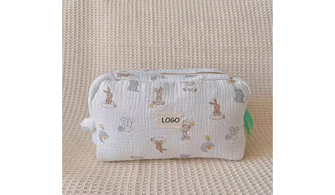 2024 New cotton gauze cosmetic bag for women ,customized cotton crepe material makeup bag