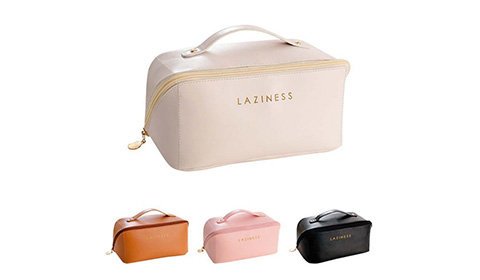 New Designer Travel Ladies Makeup Storage Bag Large Opening PU Portable Pillow Cosmetic Bag With Compartments For Women