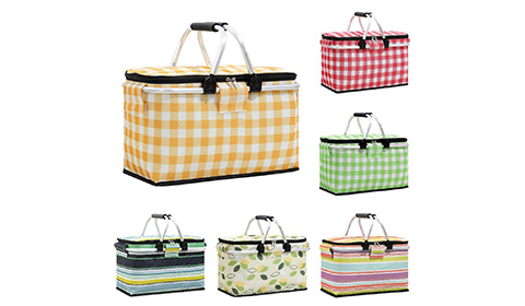 2024 Outdoor Fold-able Picnic Basket Insulated Lunch Bags Storage Box Camping Picnic Basket with lid
