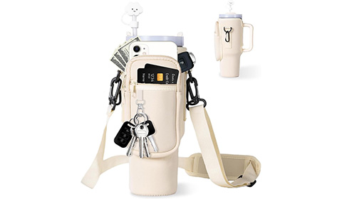 Fashionable neoprene 40oz water bottle pouch 40oz tumbler cup bag with adjustable shoulder strap