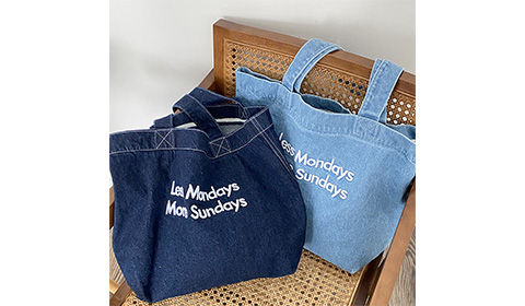 Vintage Navy Blue Casual Denim Fabric One Shoulder Shopping Bag With Pocket