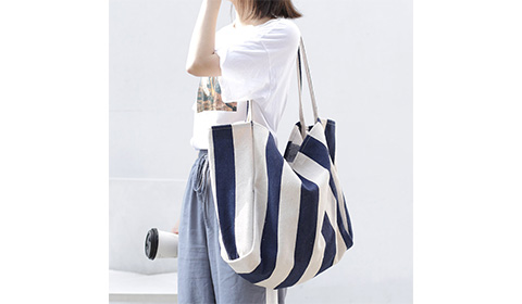Striped canvas bag ladies handbag can print logo