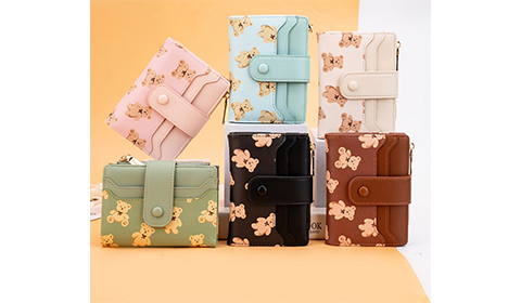 fashionable women short Vertical Multi-Card wallets ladies coin purses PU Leather Bear motif Short Card Wallet For Women,Lady