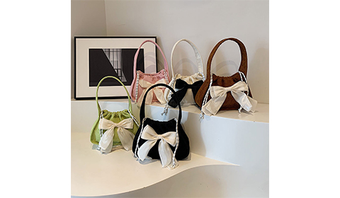 stylish Corduroy Unique Casual Handbag Bowknot Square Crossbody Bag with Wrinkle Drawstring