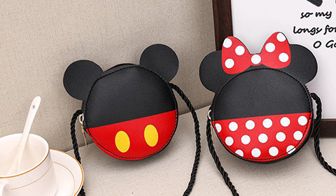 Hot Sale Pu Kids Bag Cartoon Coin Purses New Cute Cartoon Minnie  Mini Round Shoulder Bag Zipper Wallet for Kids