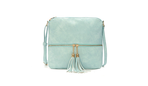 Lightweight Vintage Solid Color ladies tassel zipper shoulder bag with Double Tassel Front Pocket Zipper Crossbody Bag