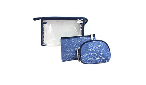 Pvc Lace 3 in 1 Women Floral Makeup Bag Organizer 3pcs Travel Cosmetic Bag Set Custom logo